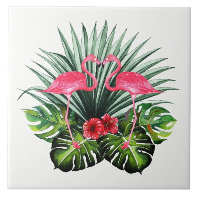 Handgezogenes Flamingo Decorative Keramik Foto Til Fliese (Vorderseite)