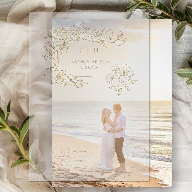 Handgezogenes Gold Bloral Save the Date (Von Creator hochgeladen)