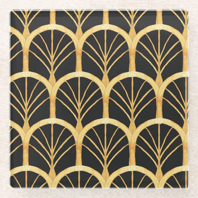 Handgezogenes Gold Imitation Wasserfarbe Glasuntersetzer (Vorderseite)