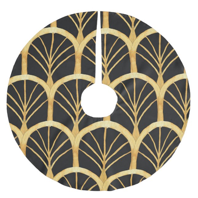 Handgezogenes Gold Imitation Wasserfarbe Polyester Weihnachtsbaumdecke (Vorderseite)