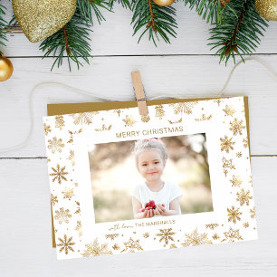 Handgezogenes Gold Snowflake Weihnachtsfest Foto Feiertagskarte