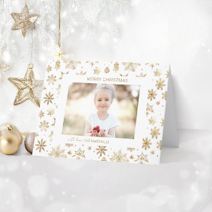 Handgezogenes Gold Snowflake Weihnachtsfest Foto Feiertagskarte