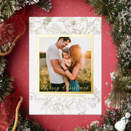 Handgezogenes Gold und Weiße Blüte Frohe Weihnacht Folien Feiertagskarte