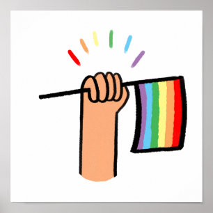 Handgezogenes Hand Waving a Rainbow Flag Poster