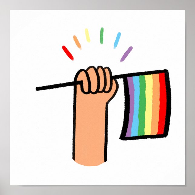Handgezogenes Hand Waving a Rainbow Flag Poster (Vorne)