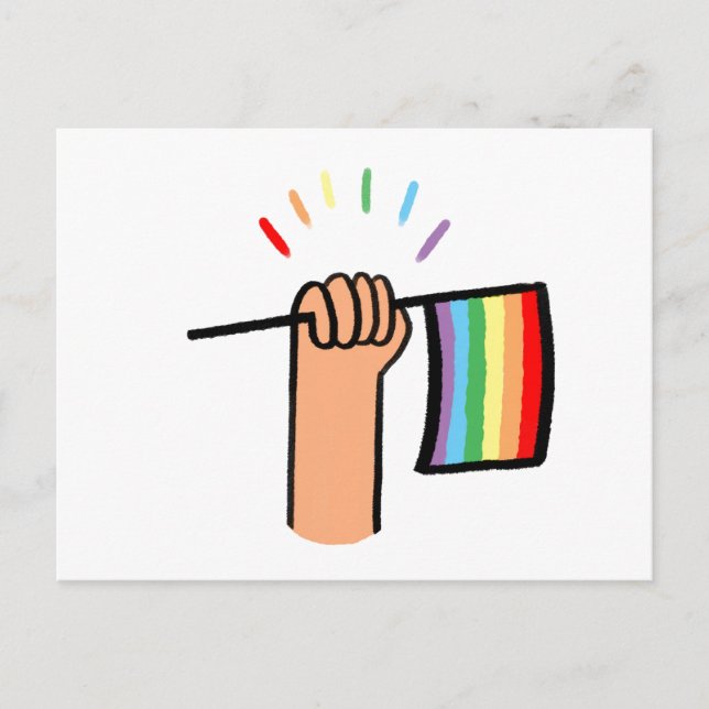 Handgezogenes Hand Waving a Rainbow Flag Postkarte (Vorderseite)
