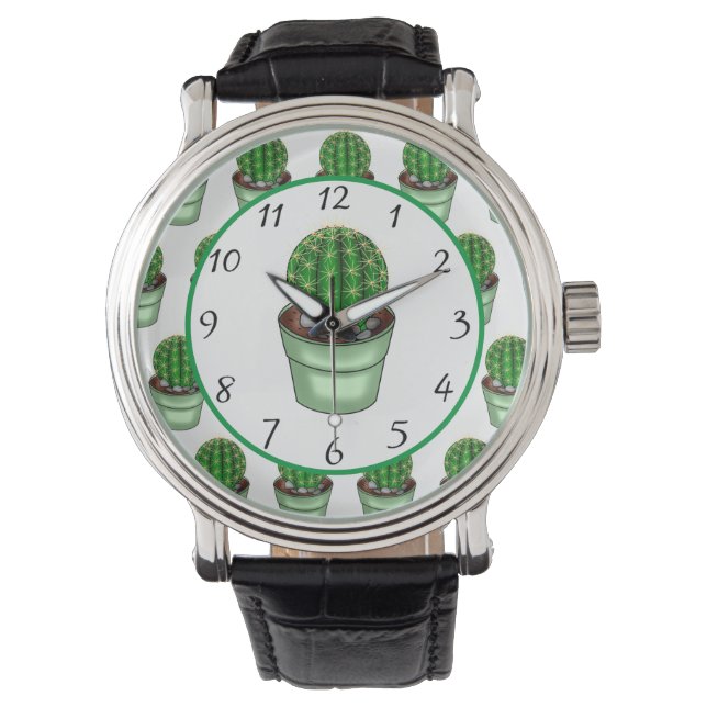 Handgezogenes Haus Cacti Armbanduhr (Vorderseite)