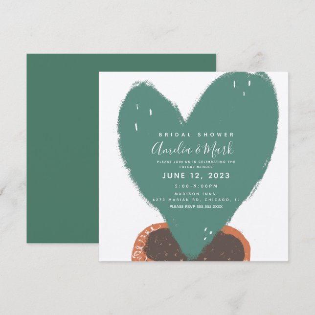 Handgezogenes Herz Kaktus gepunktete Pflanze Braut Einladung (Vorne/Hinten)