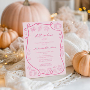 Handgezogenes Hot-Pink-Fall in Liebe-Brautparty Einladung