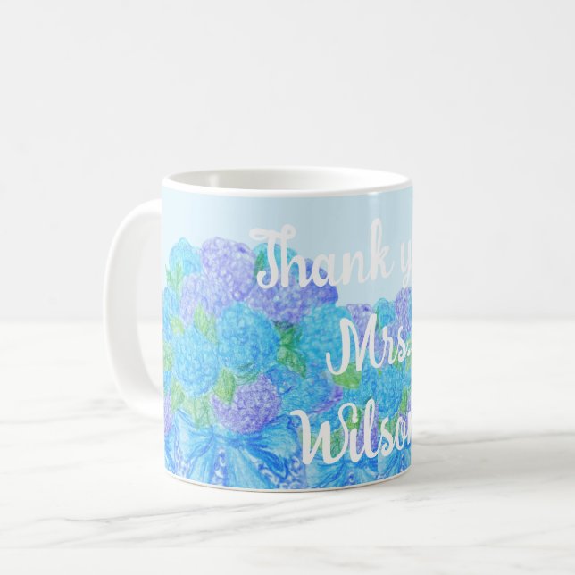 Handgezogenes Hydrangea in Vase Kaffeetasse (Vorderseite Links)