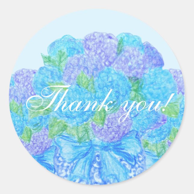Handgezogenes Hydrangea in Vase Runder Aufkleber (Vorderseite)