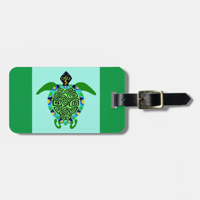 Handgezogenes Meer TURTLE- Wildtier - grün Gepäckanhänger (Vorderseite horizontal)