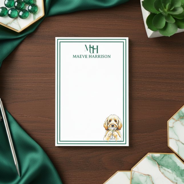 Handgezogenes Monogramm Doodle Martini-Glas Post-it Klebezettel (Gift custom stationery to the dog lover in your life! )
