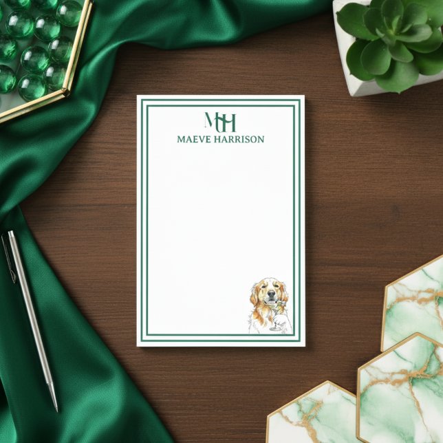 Handgezogenes Monogramm, Goldenes Retriever Post-it Klebezettel (Gift custom stationery to the dog lover in your life!)