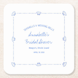 Handgezogenes Muscheln- und Hochzeitsglocken-Braut Rechteckiger Pappuntersetzer