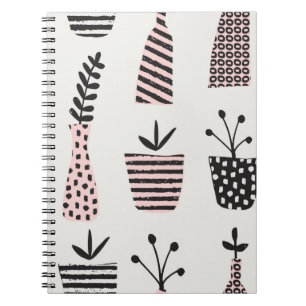 Handgezogenes, nahtloses Muster mit Pflanze in Sch Notizblock