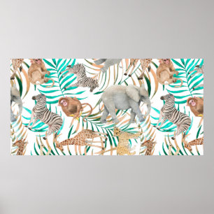 Handgezogenes, nahtloses Muster mit Wasserkohle Poster