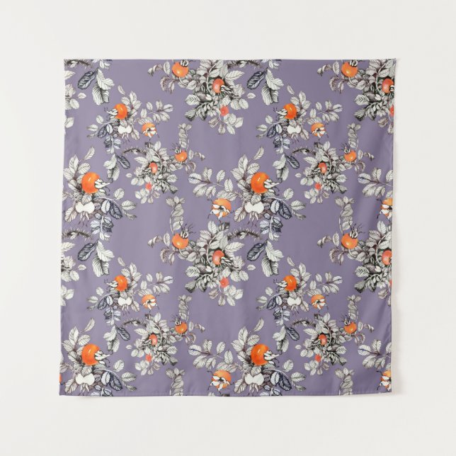 Handgezogenes nahtloses Muster mit Zweigen und Frü Wandteppich (Vorderseite)