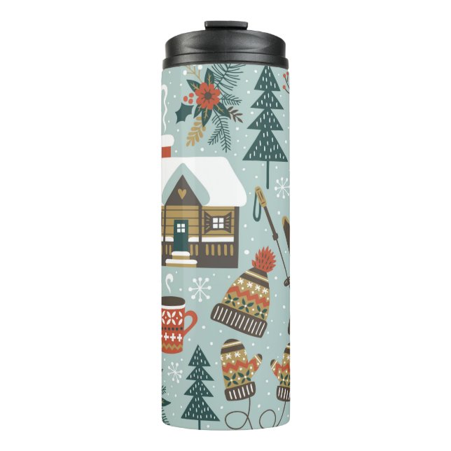 Handgezogenes, nahtloses Vintages Muster mit niedl Thermosbecher (Vorderseite)