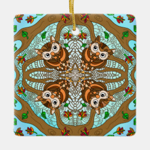 Handgezogenes Owl Mandala Keramikornament