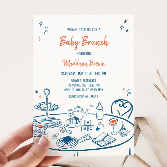 Handgezogenes Party Kinderdusche Einladung (Hand Drawn Baby Brunch Party Baby Shower Invitation
)