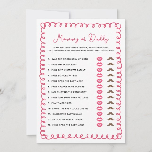 Handgezogenes Pink Baby Shower Baby Mommy oder Dad Einladung (Vorderseite)