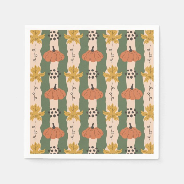 Handgezogenes Pumpkin & Leaf Musterpapier Napkins Serviette (Vorderseite)