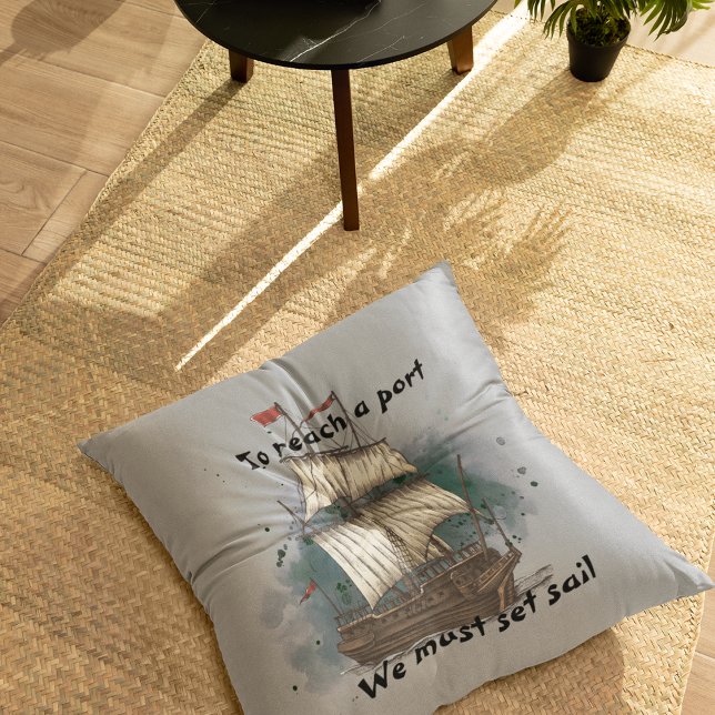 Handgezogenes Schiff mit Bow-Welle auf Splash-Hint Kissen (Von Creator hochgeladen)