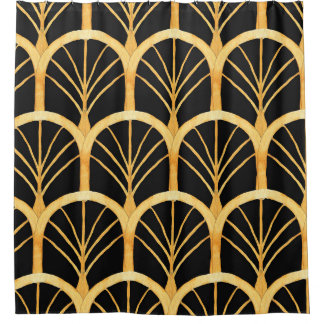 Handgezogenes Wasserfarbmuster nahtlos mit Gold i Duschvorhang