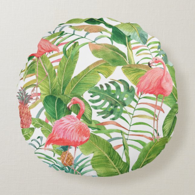 Handgezogenes Wasserfarbmuster nahtlos mit rosa f Rundes Kissen (Vorderseite)