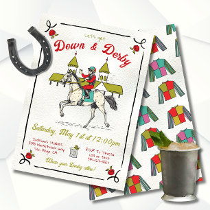 Handgezogenes Whimsical Down & Derby-Party Einladung