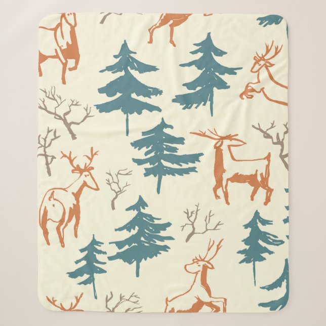 Handgezogenes Winternahtloses Muster mit Hirsch un Sherpadecke (Vorderseite)