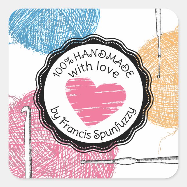 Handgezücktes Häkelhaken Quadratischer Aufkleber (Vorderseite)