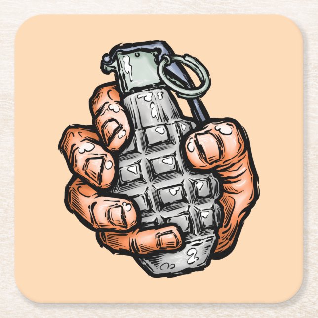 Handgranate im Stil von Comicen Rechteckiger Pappuntersetzer (Vorderseite)