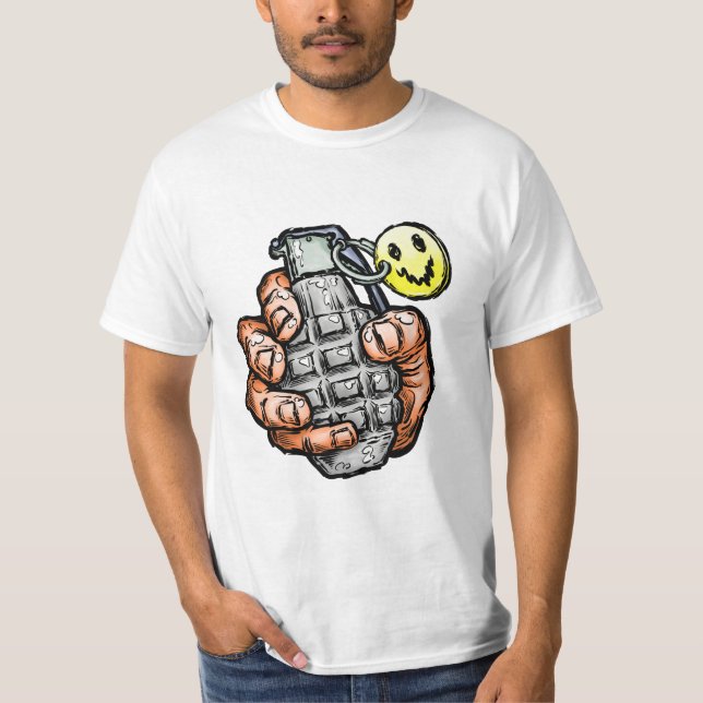 Handgranate mit Happy Face, Comic Style T-Shirt (Vorderseite)