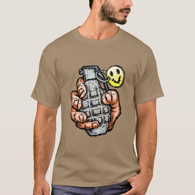 Handgranate mit Happy Face, Comic Style T-Shirt (Vorderseite)
