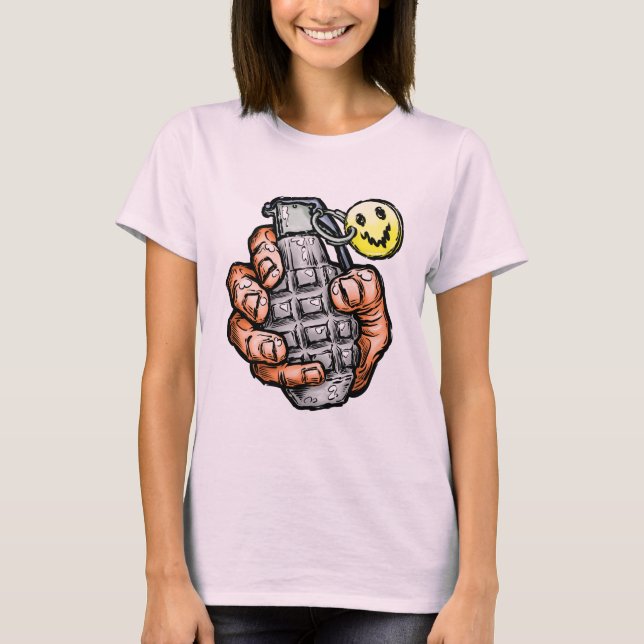 Handgranate mit Happy Face, Comic Style T-Shirt (Vorderseite)