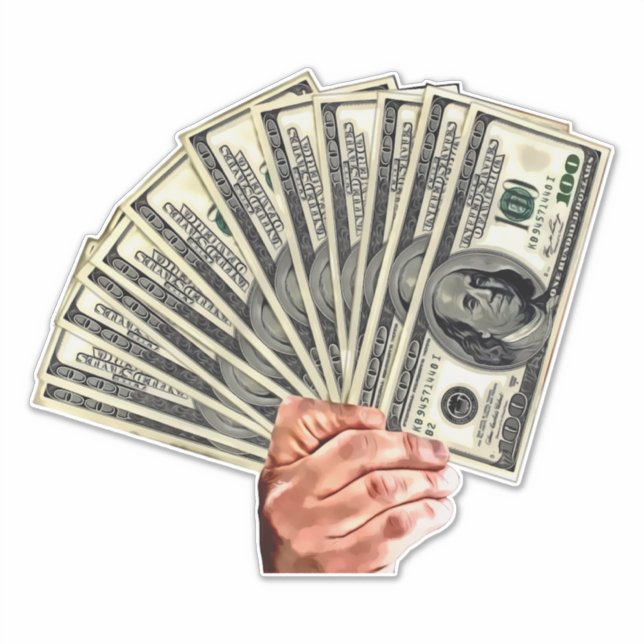 Handhaltung Hundert Dollar Scheine Geld Kunst Aufkleber (Vorderseite)