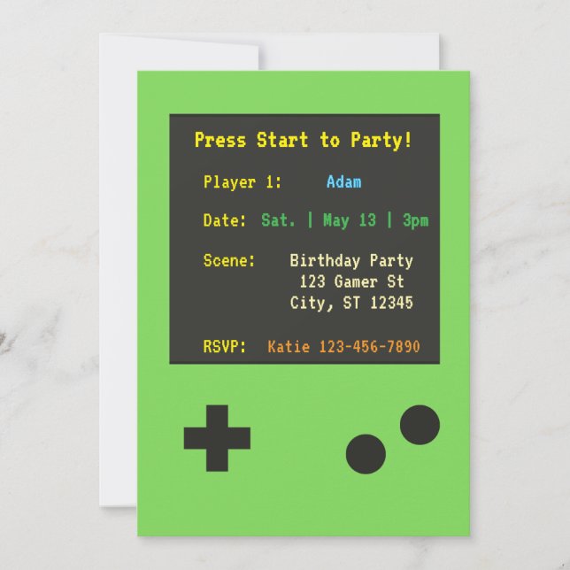 Handheld Video Game Birthday Invitation Einladung (Vorderseite)