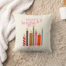 Handillustrierte Merry + Bright Weihnachtskarte Kissen