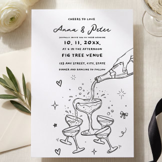 Handillustrierter Champagner-Turm Vintage-Hochzeit Einladung