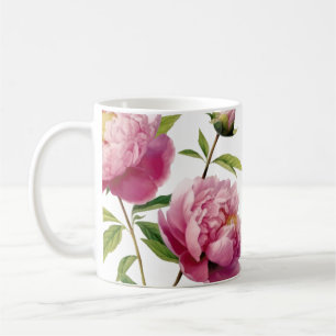 Handillustrierter Druck rosa Pfingstrosen Kaffeetasse