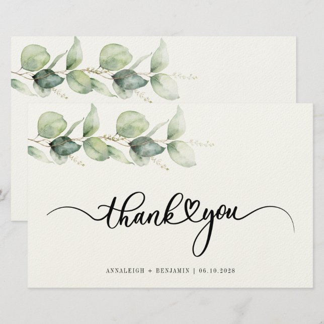 Händisch Hochzeit Danke Eukalyptus Foliage Briefpapier (Vorne/Hinten)