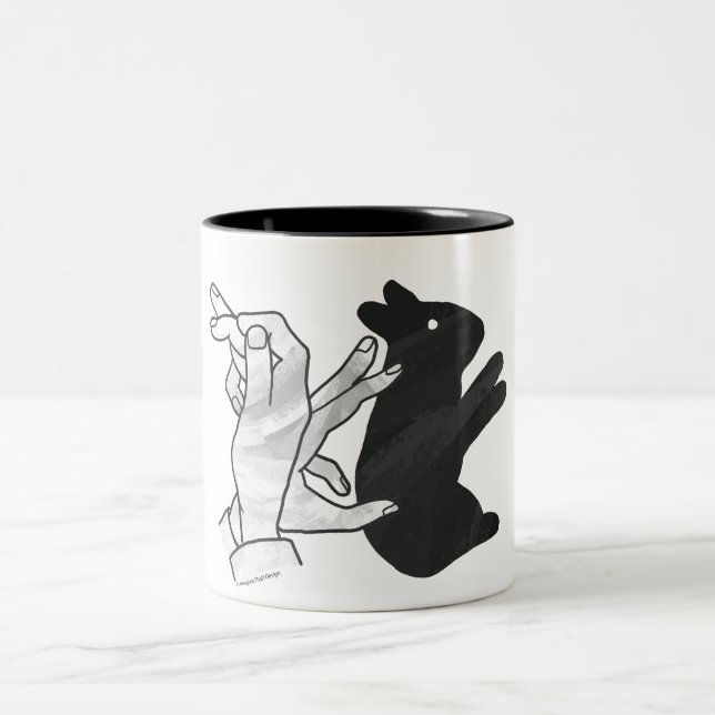 Handkaninchen Silhouette Zweifarbige Tasse (Mittel)