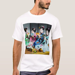 Handkolorierte Vintage-Geisha-Versammlung T-Shirt