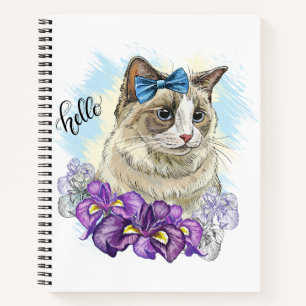 Handkopie zeichnend Niedliche Katze mit Blume Notizbuch