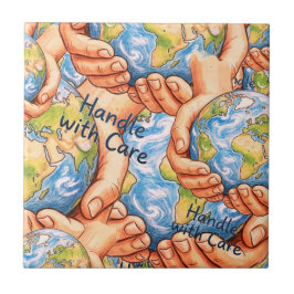Handle with Care Earth Day Decorative Ceramic tile Fliese