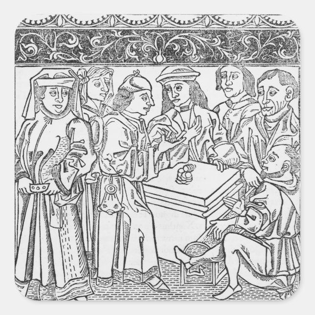 Händler und Geldverleiher Quadratischer Aufkleber (Vorderseite)