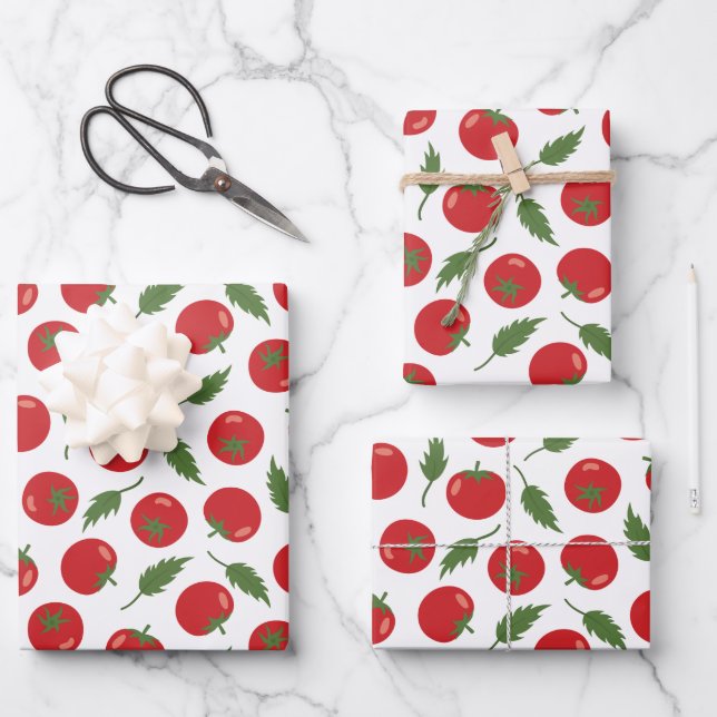 Händlerrotes Tomatenmuster Geschenkpapier Set (Vorderseite)
