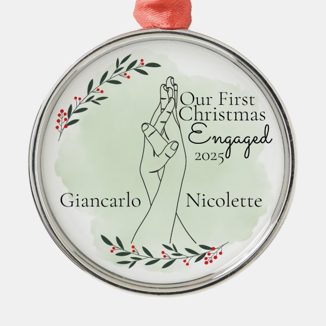 Händlerverschluss Erste Weihnachten Verlobt Ornament Aus Metall (Vorne)